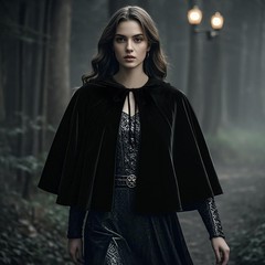 男女通用中世の短い帽子のベルベットのストラップのハロウィンのマントの役はマントの舞台の服を演じます。
