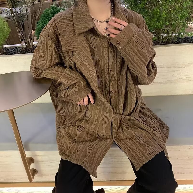 Vintage Pleated Hollow Jacquard Long-sleeved Shirt Women's Spring New Design Texture Niche Loose Strap Shirt