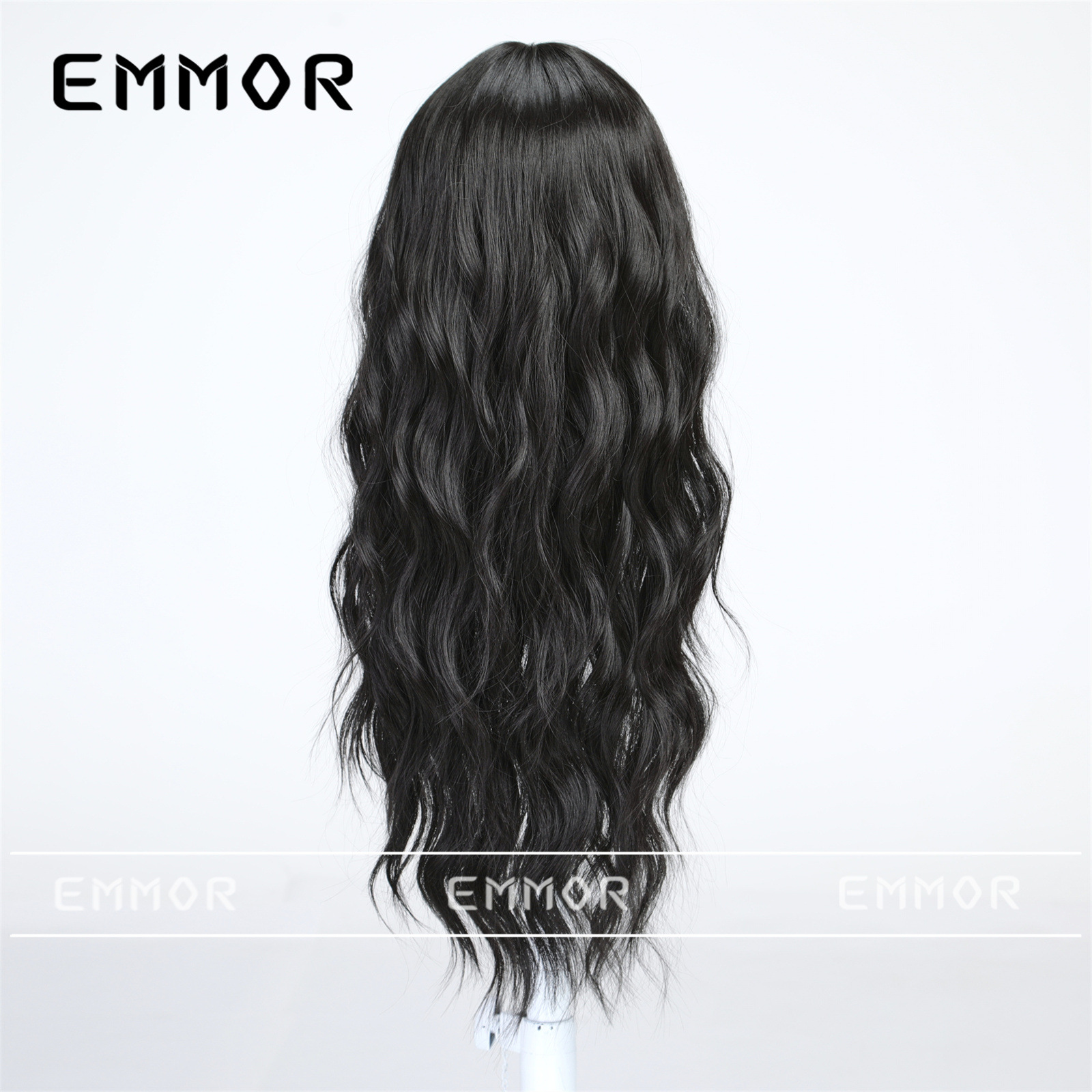 Europa y América transfronteriza nueva natural negro bangs moda gran ola larga pelo rizado mullido peluca de las mujeres cubierta de la cabeza completa