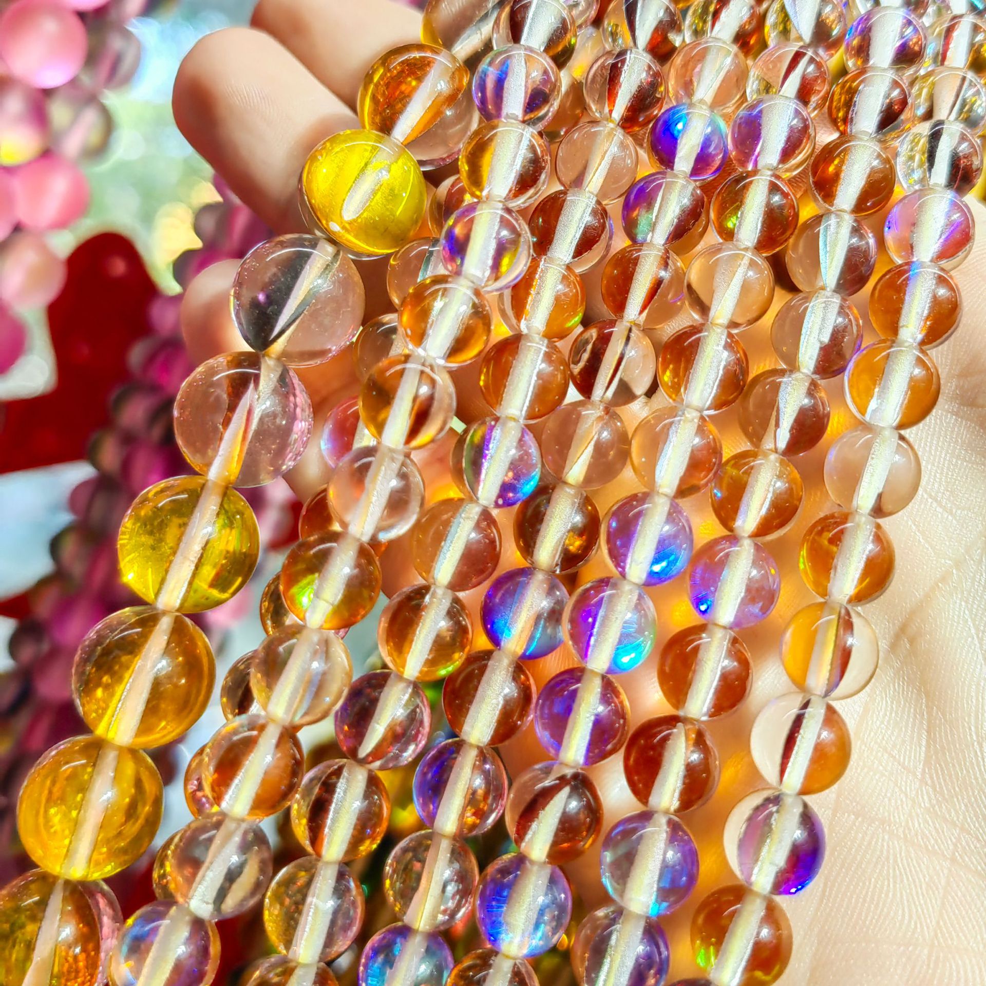 Vidrio sintético flash multicolor colorido cuentas redondas cuentas sueltas semiacabados DIY Piedra Natural accesorios de la joyería de cristal natural image 12