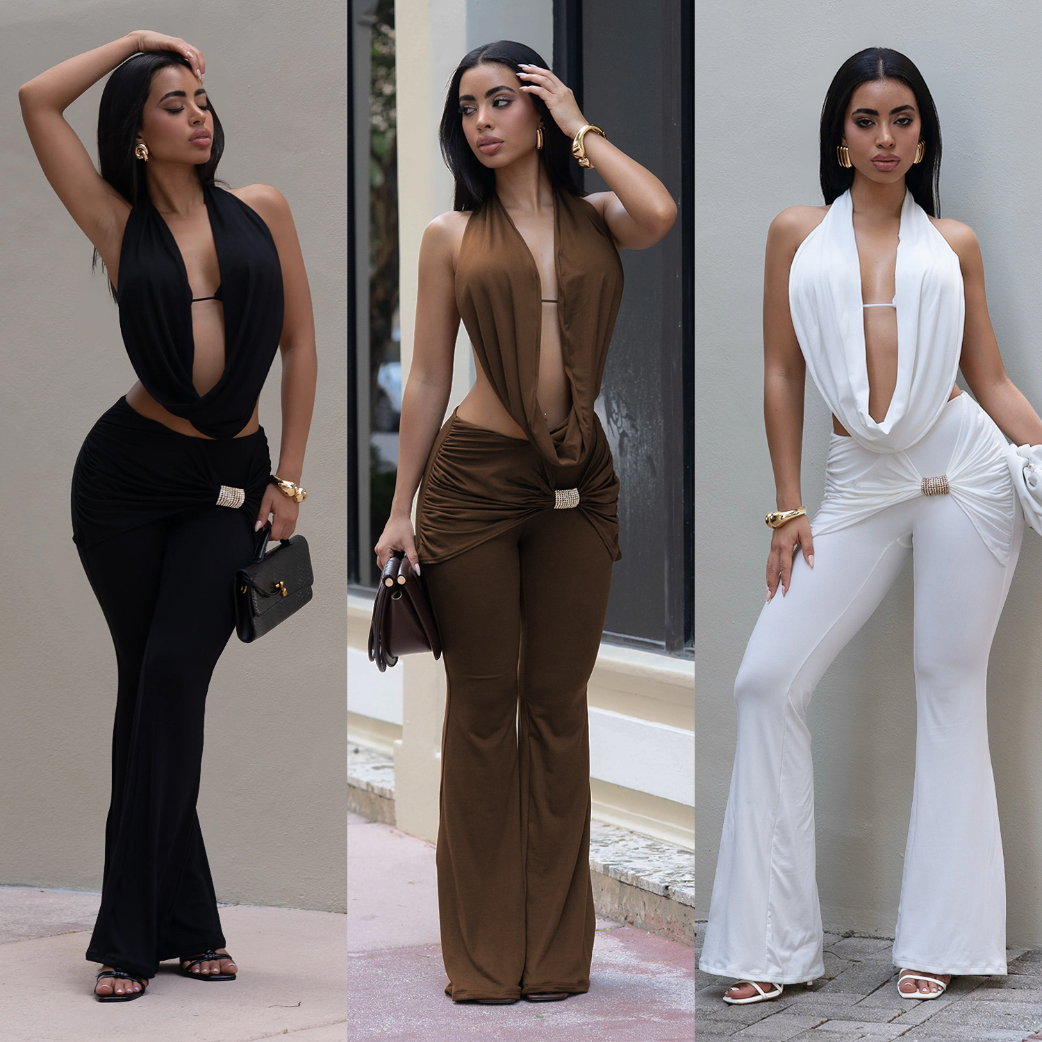 C7589 Aliexpress transfronterizo Amazon Europa y América de moda sexy ropa de mujer de color sólido con pantalones largos nuevos