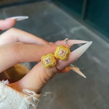 布契风粉糖女耳钉沙金仿黄金耳饰品百搭高级感耳钉女轻奢爆款批发