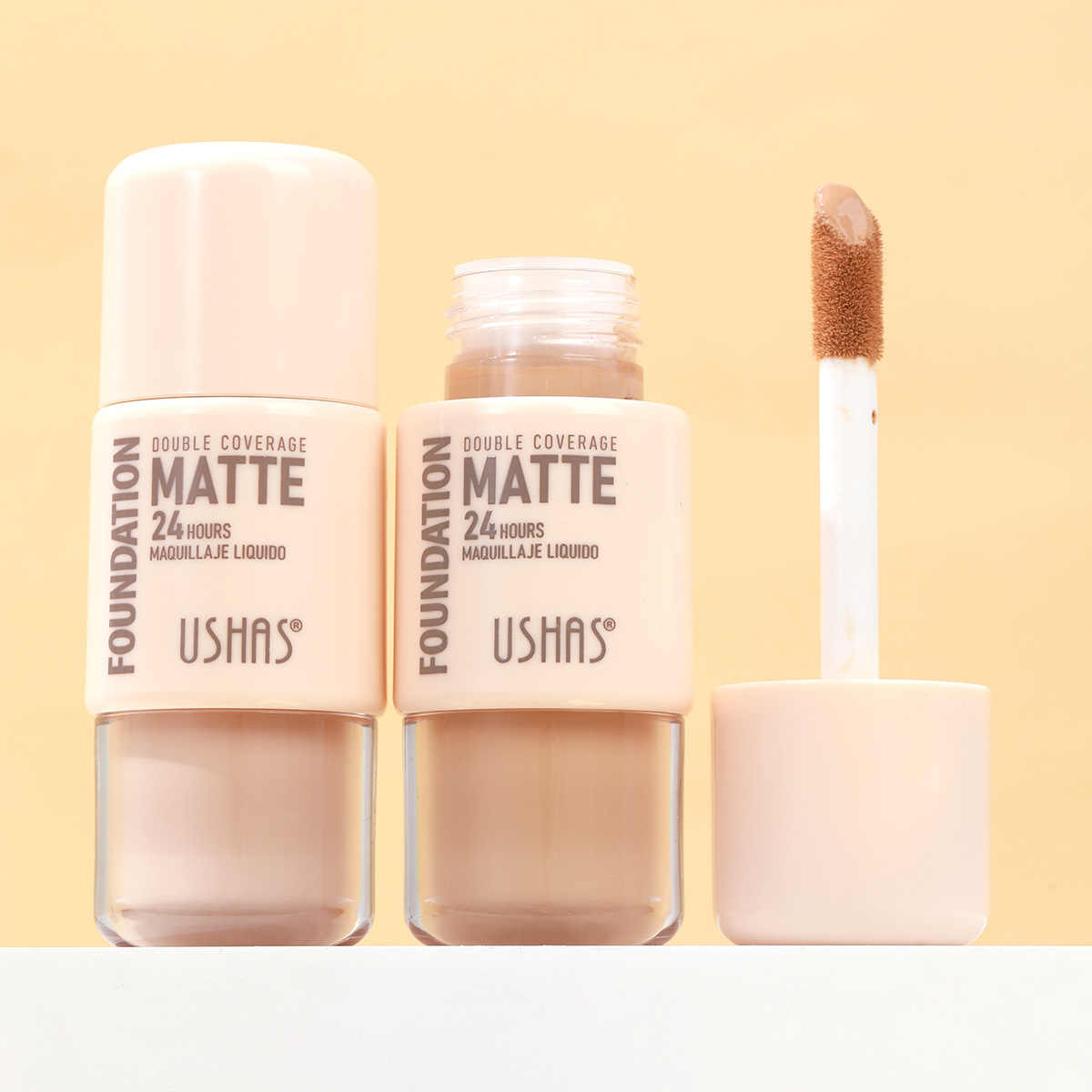USHAS Base líquida de punto transfronterizo europea y americana Efecto de maquillaje mate Moisturizing Base de maquillaje Corrector impermeable de larga duración UC080