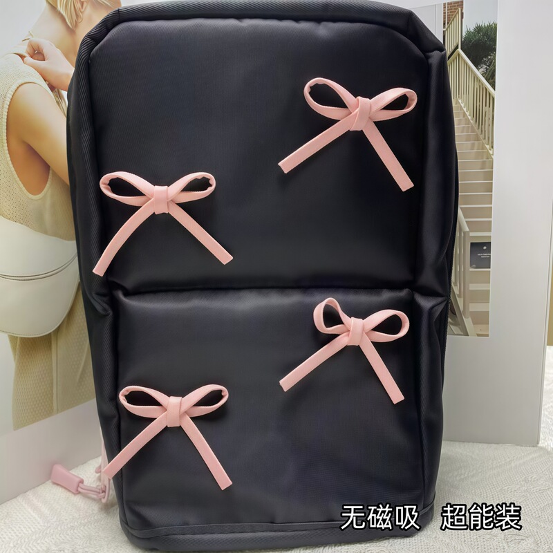 韓国語版のかわいいリボン化粧品バッグ女性用垂直化粧ブラシ収納袋大容量ポータブルパーティション収納袋|undefined