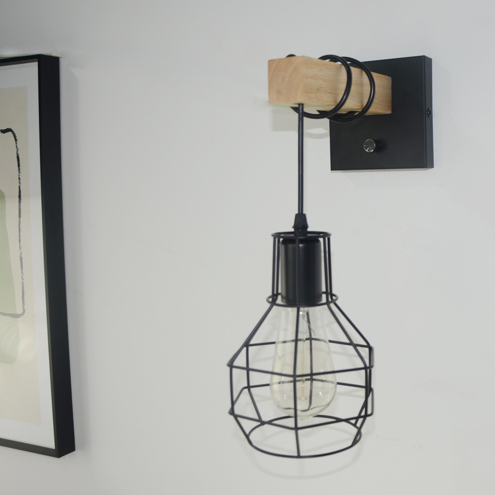 Transfronterizo Amazon lámpara de pared de estilo industrial jaula colgante lámpara de pared regulable granja restaurante bar dormitorio lámpara de madera