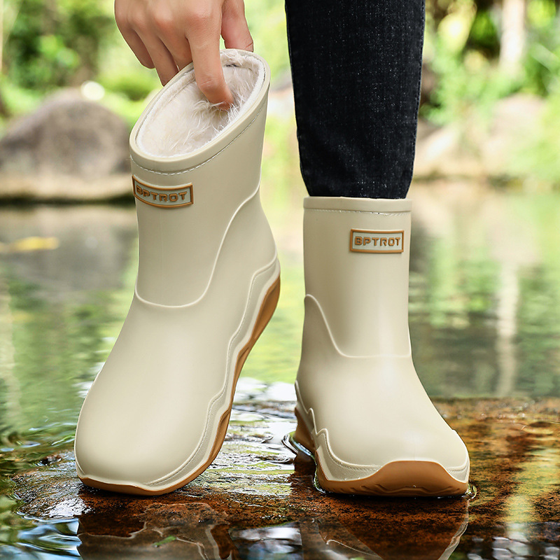 Cross-border export fixed velvet men's rain boots plastic waterproof…