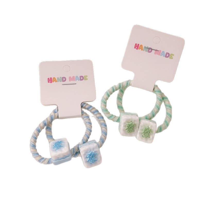 Un par ~ Simulación personalidad fortuna mahjong lazo para el cabello linda chica atar cuerda para el cabello todo fósforo banda de goma cuerda para el cabello accesorios para el cabello