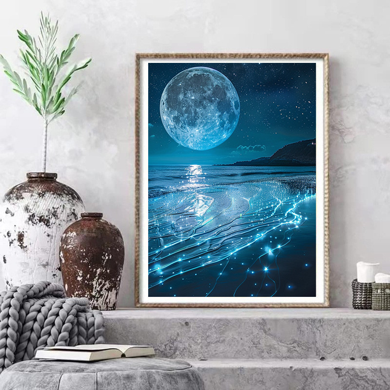 Pintura de diamante de luna transfronteriza, pintura de diamante redonda, pintura de diamante de sala de estar, pintura de diamante DIY, certificación transfronteriza 20X20.