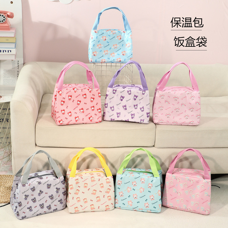 Oxford Cloth Printed Portable Girls' Satchel Lunch Bag Kuromi Melody Insulated Lunch Box Bag Dustproof Lunch Bag