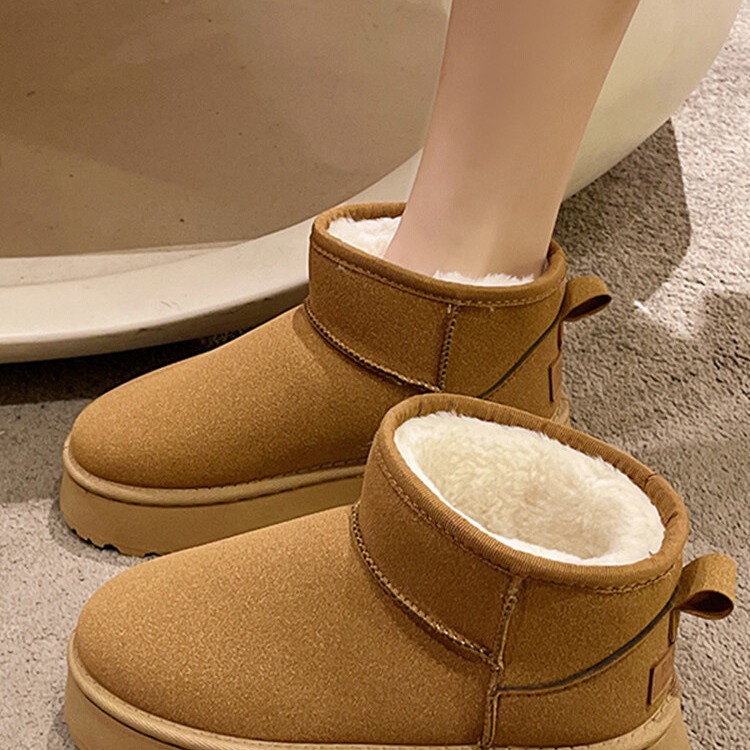 加绒雪地靴女外穿厚底2024年冬季新款皮毛一体短筒靴加厚防滑棉鞋