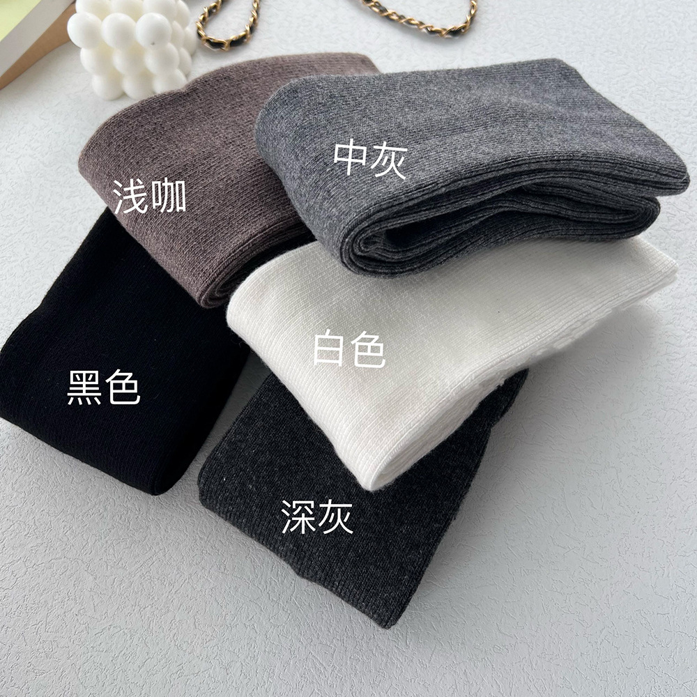 Cashmere Wool Socks Set Knee-High Yoga Socks Leg Warmers with Fine Strips, Solid Color Foot Cover, European Style, Warm for Autumn and Winter