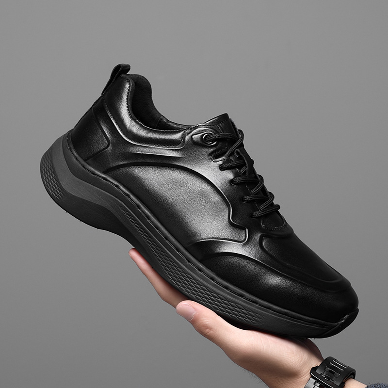 Genuine Leather Men's Embossed Sports Casual Leather Shoes with Laces, Lightweight Soft Sole, Comfortable and Warm Men's Shoes, One-Piece Dropshipping