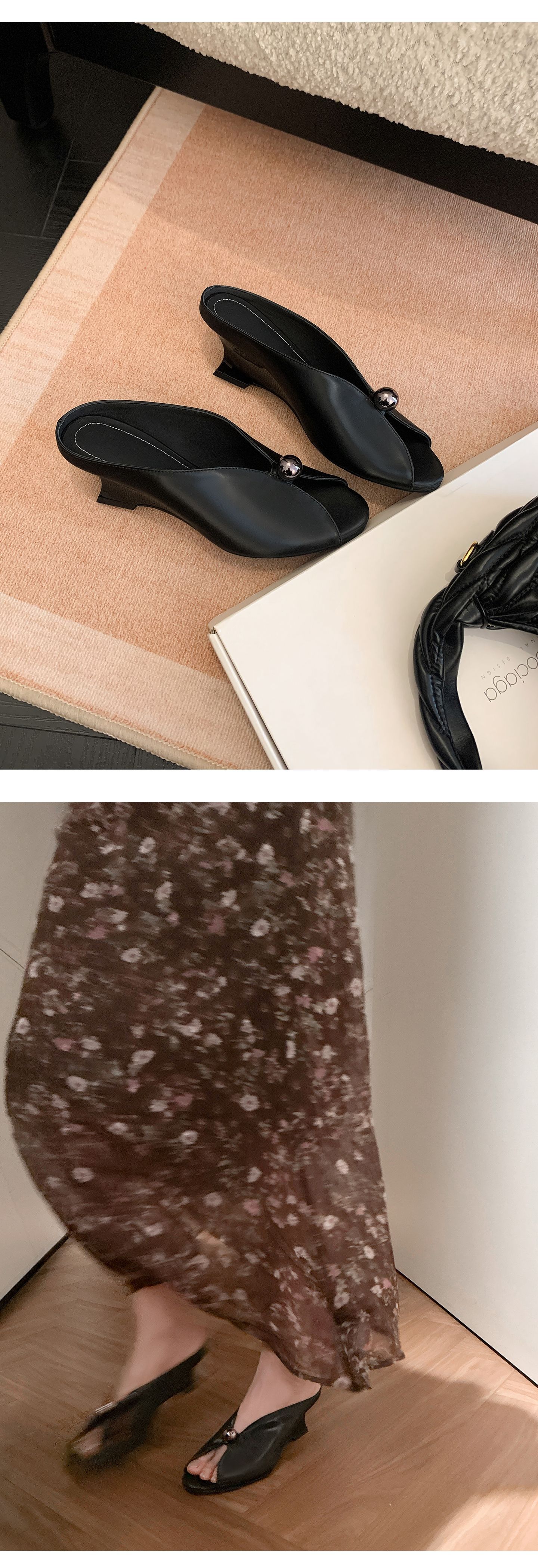 Sandal cao gót nữ hở mũi phong cách Chanel, gót xuồng 7 cm, quai ngang, đi biển hè — màu đen, màu hồng, màu trắng chi tiết 24