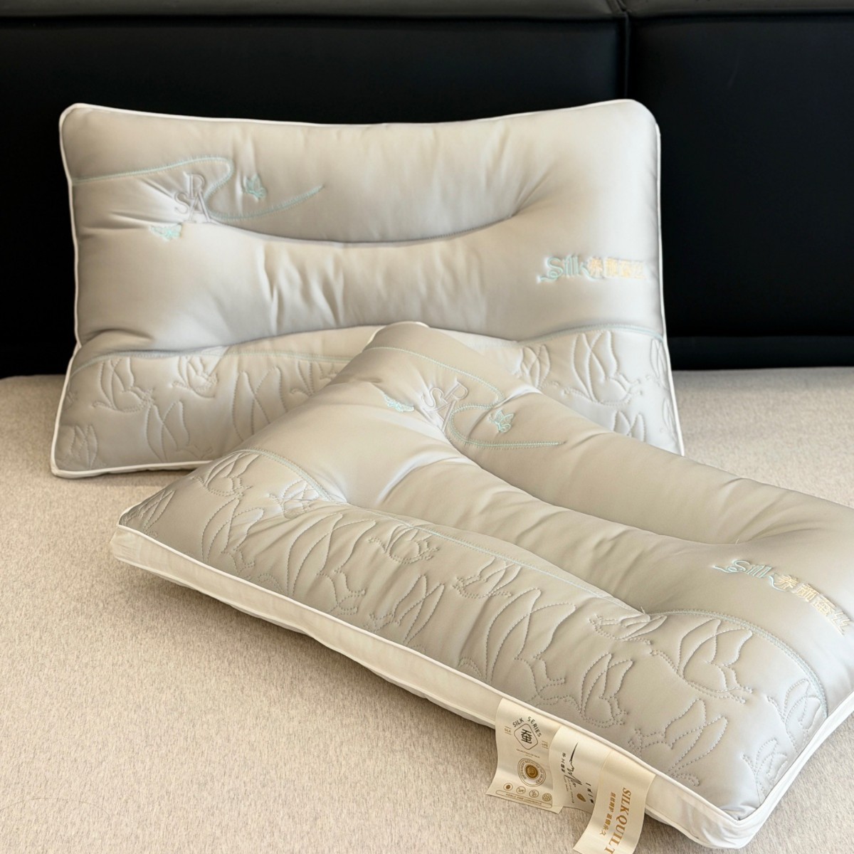 뷰티 실크 라텍스 베개-그레이