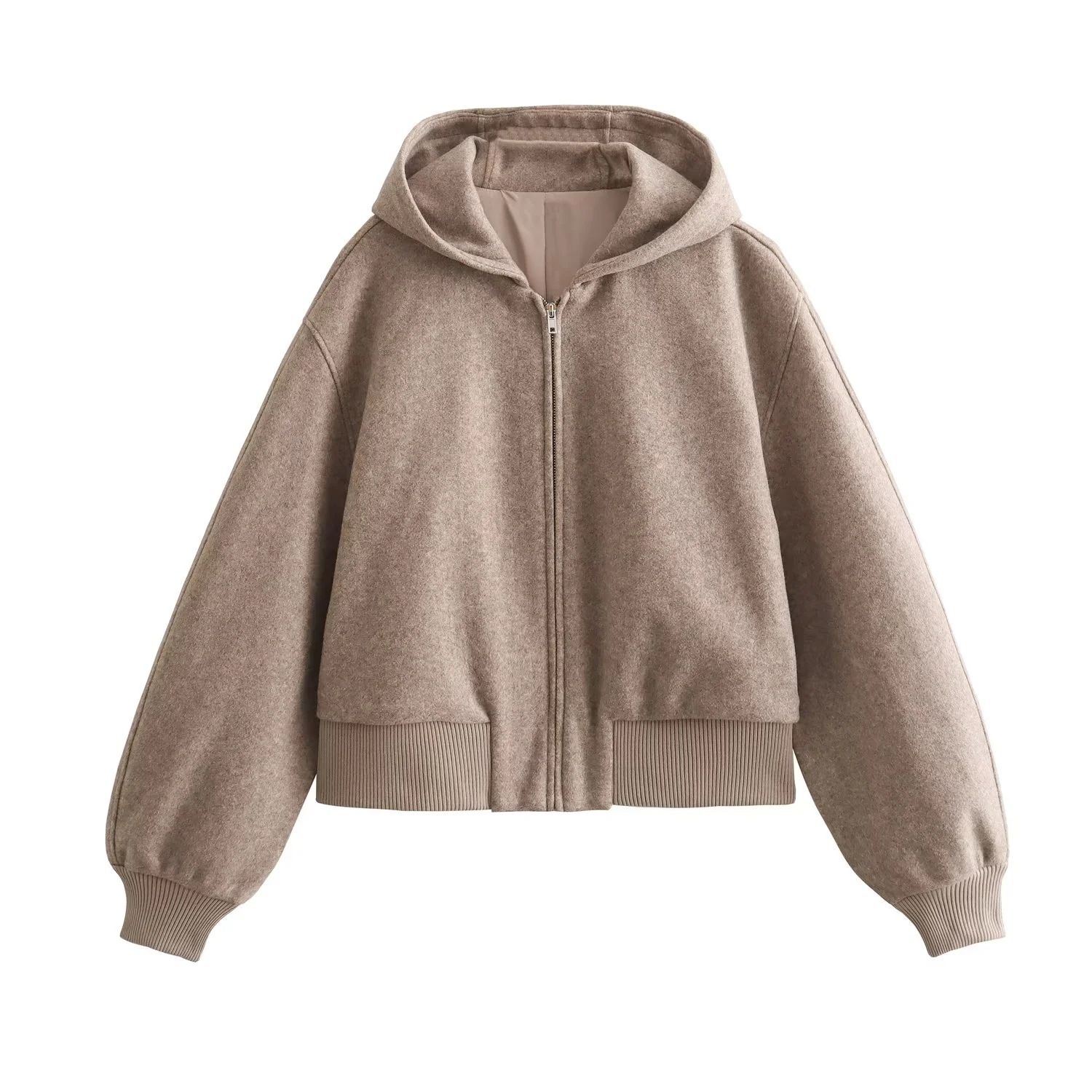 GraceChic GraceChic ZA Foreign Trade European And American Style Autumn New Simple Casual Loose Hooded Soft Short Bomber Jacket Coat_voghion.com