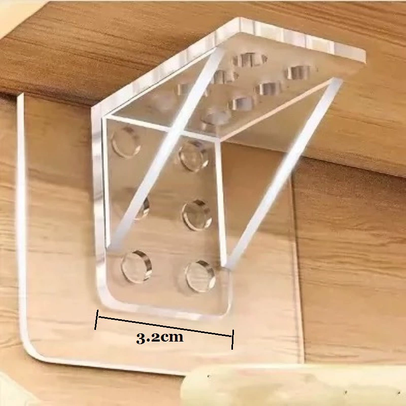 Nail‑free shelf support bracket, transparent plastic triangle plate, sizes 6–7 cm, adhesive fixings