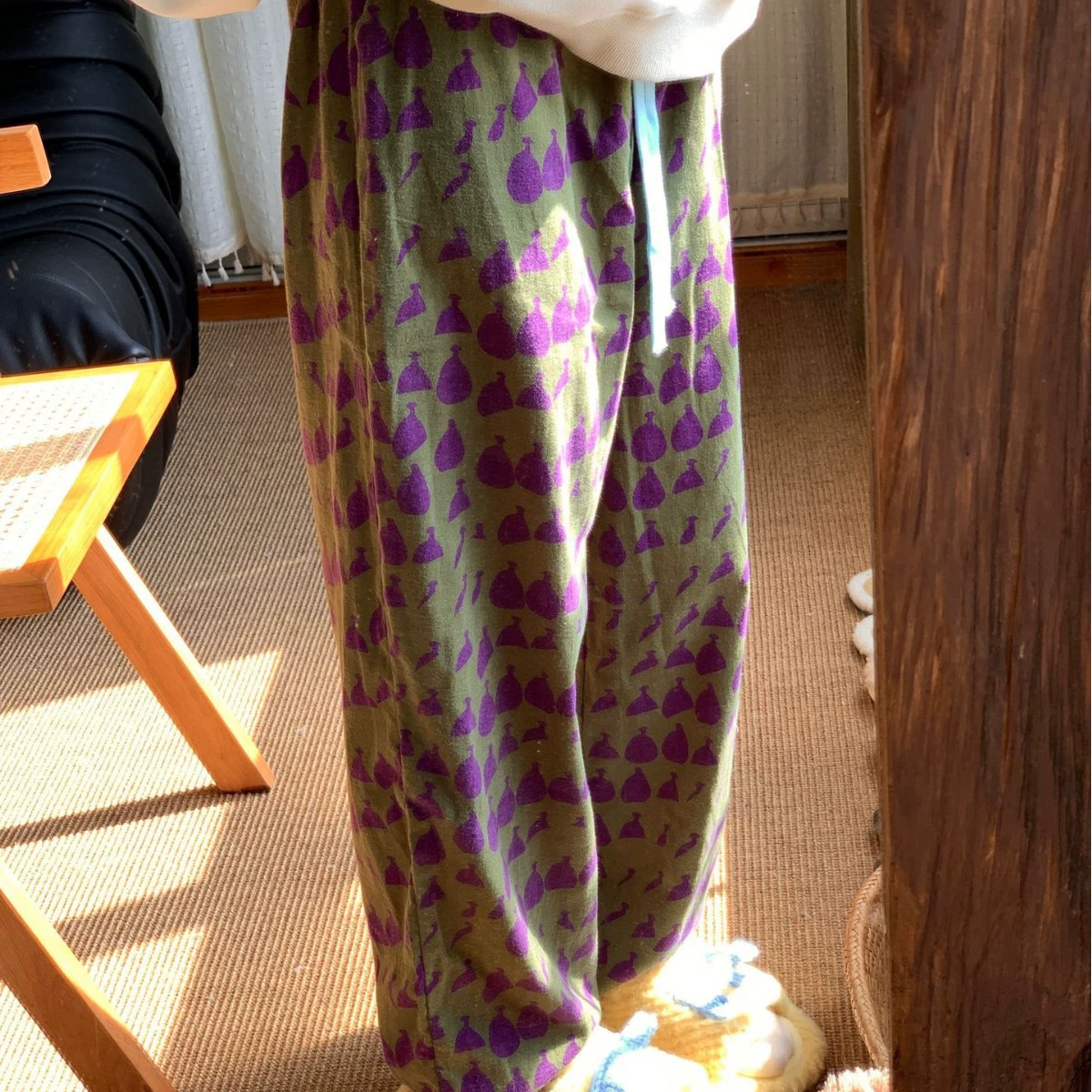 Новый! Хлопок шлифовальная зеленая фиолетовая бутылка милые девчушки, свободные повседневные ленивые домашние штаны, мягкие