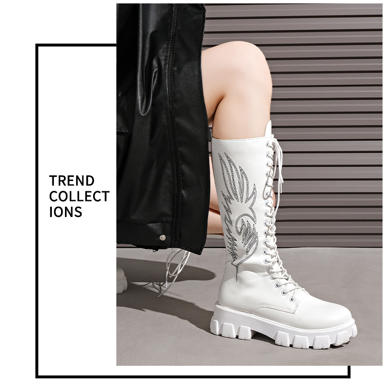 Women's Retro Knee High Cowboy Boots Plus Size Embroidered Shoes_voghion.com
