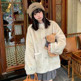 2026冬季新款仿水貂绒皮毛一体外套女温柔学院风加厚短款毛毛上衣