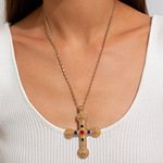 欧美跨境饰品ins十字架合金吊坠流苏项链女高级感轻奢镶钻项饰品