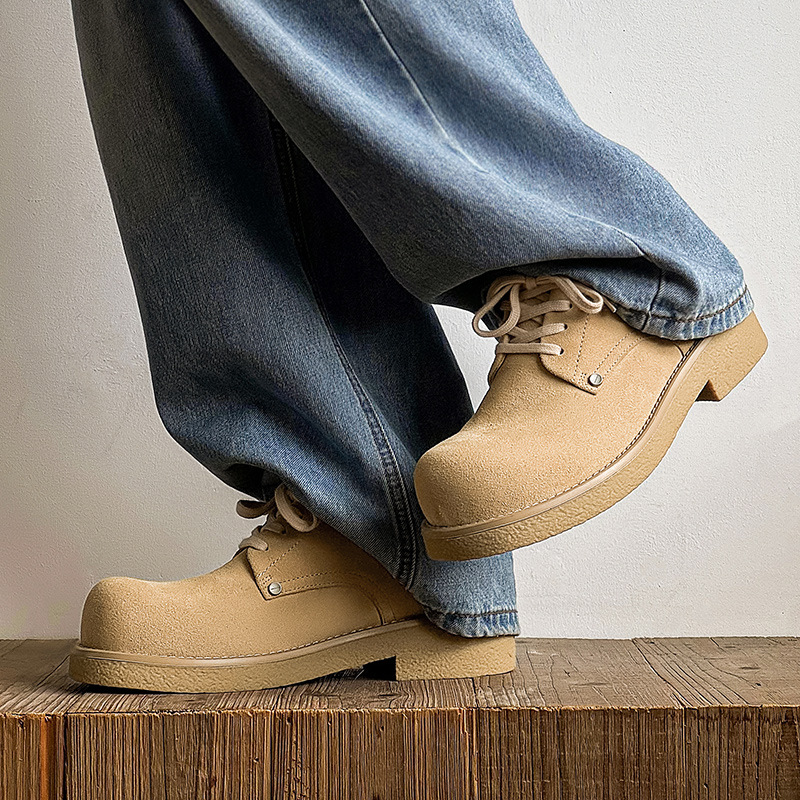 Herrenschuhe 2024 neue lässige dicke Sohle erhöhen Rhabarber Martin Big Head Derby Schuhe Britische Retro-Arbeitsschuhe_voghion.com