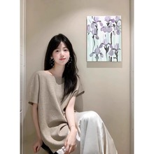 简约气质斜肩蝙蝠袖针织T恤女2025夏季慵懒风打底上衣ins针织短袖