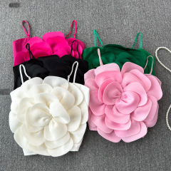 French design three-dimensional flower camisole for women in summer, sweet hottie sexy outer wear short chic top