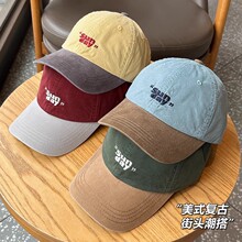 日系小众撞色鸭舌帽女个性时髦韩系户外复古运动帽子软顶棒球帽男