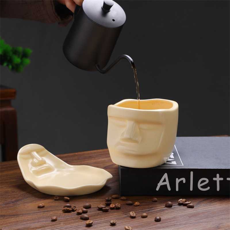 Creative Hanging-Ear And Saucer Set, Face Sculpture Coffee Cup, Face-To-Face Kissing Ceramic Top Quality Mug, European-Style Cup_voghion.com