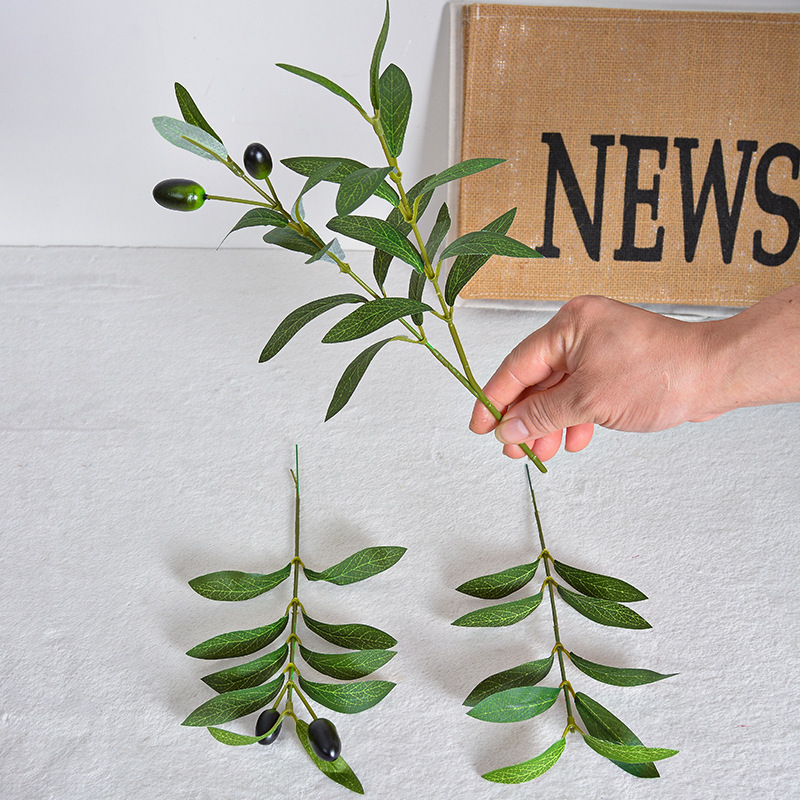 Artificial Olive Branch with 2 Forks, Single Olive Leaf Artificial Plant Green Leaf Fake Flower Home Decoration Wedding Flower Arrangement