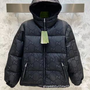 North American winter 23 fashion brand dark jacquard hooded men's cotton-padded jacket same style personalized all-match warm women's cotton-padded jacket