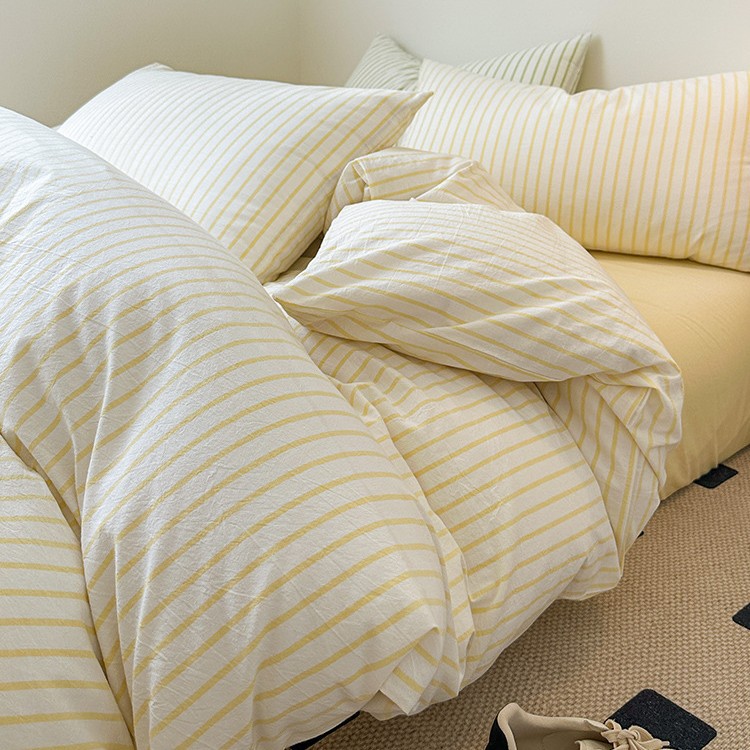 2025 nuevo traje de cama de cuatro piezas de algodón funda de edredón de algodón lavado sábana de algodón traje de dormitorio de tres piezas