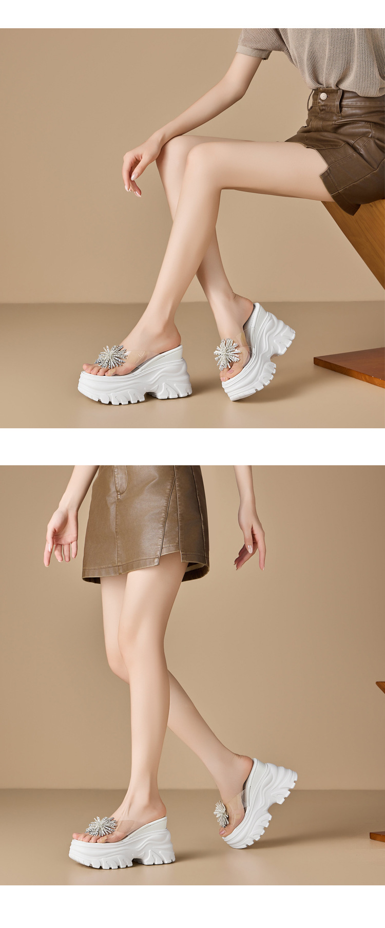 Giày cao gót nữ đế xuồng platform gót 12 cm, mũi tròn, phong cách trẻ trung — màu trắng chi tiết 4