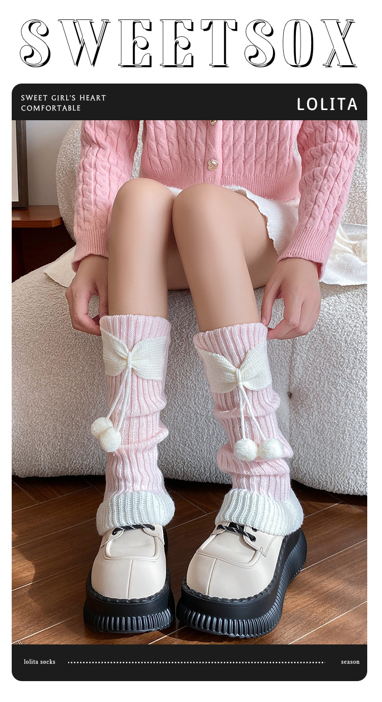 Apparel Accessories Women's Knitted Leg Warmers With Bow & Pompom - Soft Acrylic, High-Cut, Breathable, Non-Slip, Stylish For Winter & Fall_voghion.com