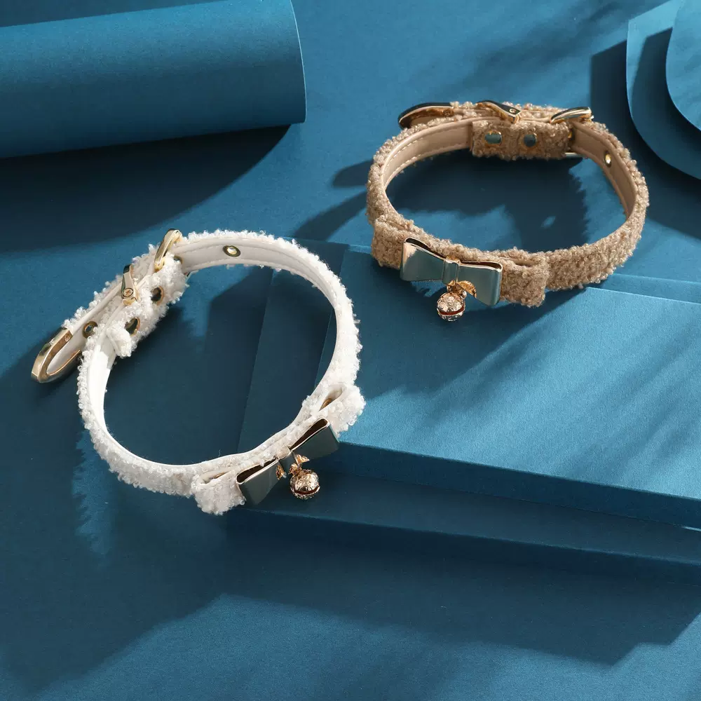 软糯奶油绒choker可爱蝴蝶结铃铛项圈奶油奶茶色脖环脖子颈圈饰品