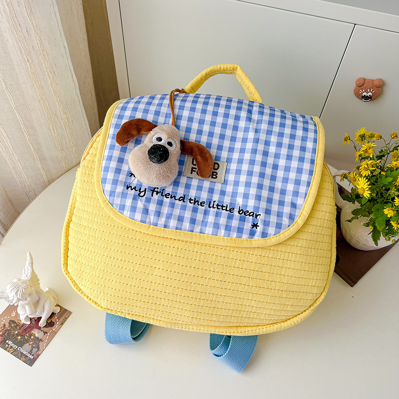 Mochila cosida coreana otoño e invierno nuevo estilo bordado a cuadros mochila pequeña para niñas fuera de la calle mochila de algodón para padres e hijos bolsa de mamá