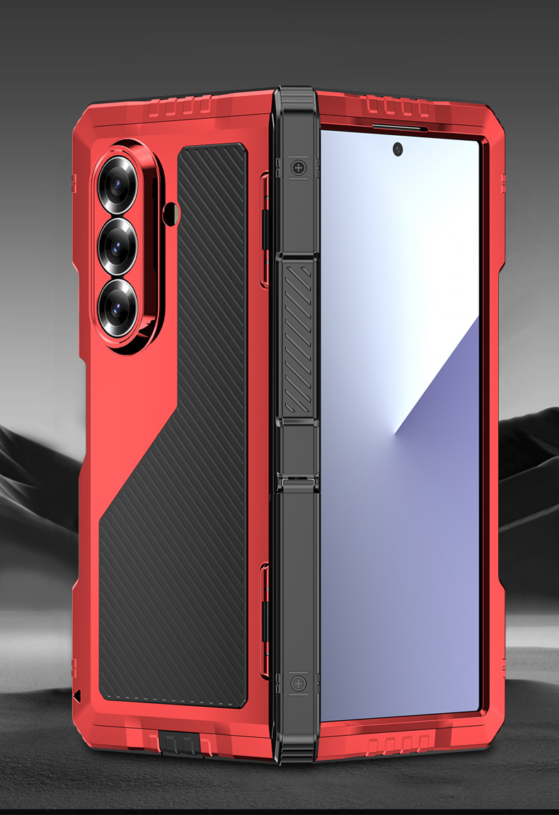 Ốp lưng điện thoại Samsung Z Fold7 kim loại chống sốc, viền dày silicon bảo vệ toàn diện — Đen, Đỏ rượu chi tiết 15