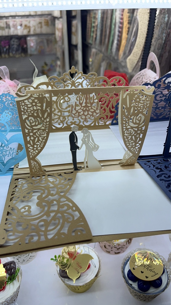 西式结婚请柬邀请贺卡3D弹出式浪漫婚礼喜帖烫金酒店请帖批发