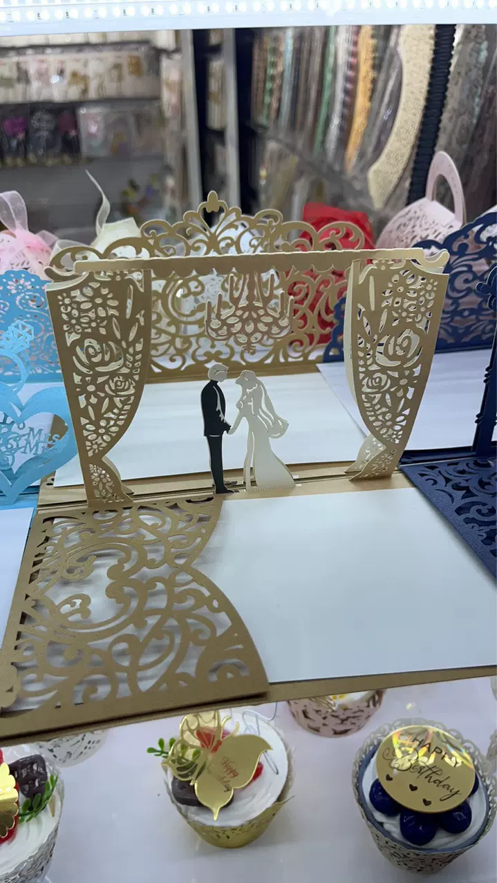 西式结婚请柬邀请贺卡3D弹出式浪漫婚礼喜帖烫金酒店请帖批发