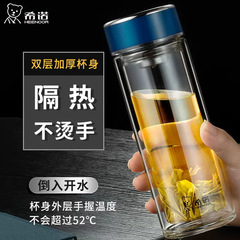 希諾雙層玻璃杯大容量男女泡茶水杯便攜帶提環泡茶戶外車載茶水杯
