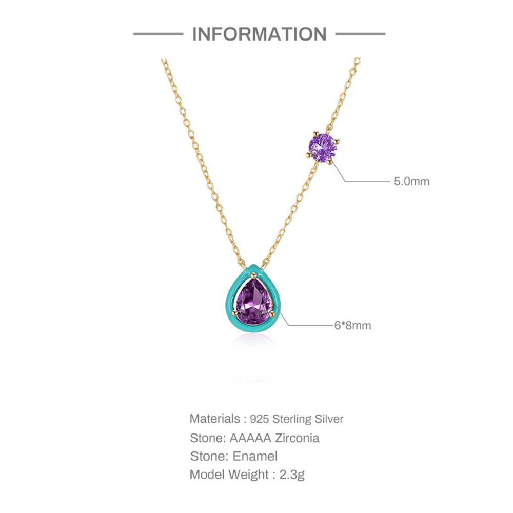 INS Style Geometric Sterling Silver Enamel Plating Zircon Pendant Necklace 1 Piece