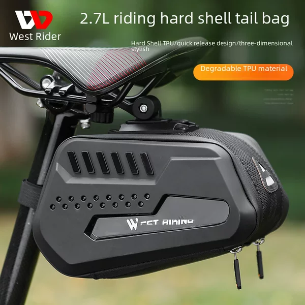 Large Capacity 2.7L Tail Bag Bicycle Rear Bag Hard Shell Saddle Bag Adjustable Bracket Cushion Tail Bag Riding Equipment