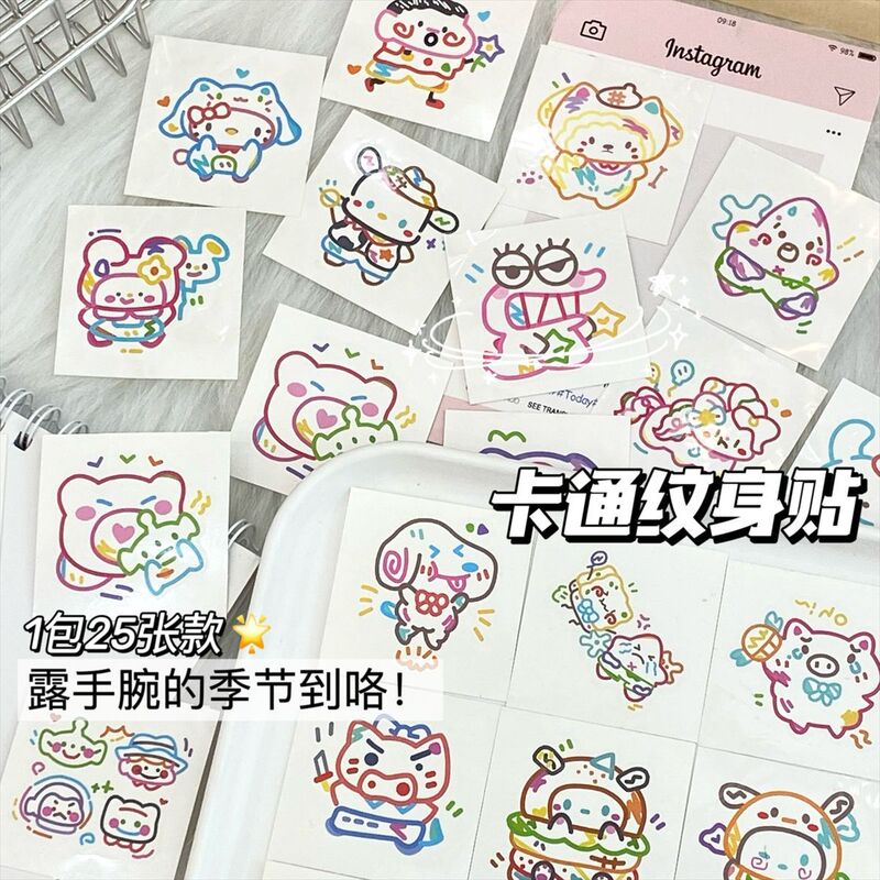 25 years summer color cartoon tattoo stickers durable waterproof dopamine cute transfer non-reflective color painting pattern
