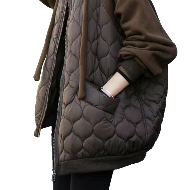欧洲站大码菱格连帽拼接羽绒棉服厚外套棉袄时尚新款大码宽松女装|undefined