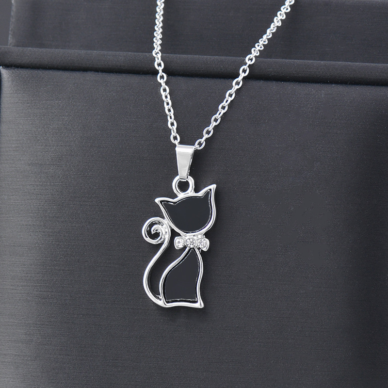 Simple Style Cat Titanium Steel Plating Zircon Pendant Necklace 1 Piece