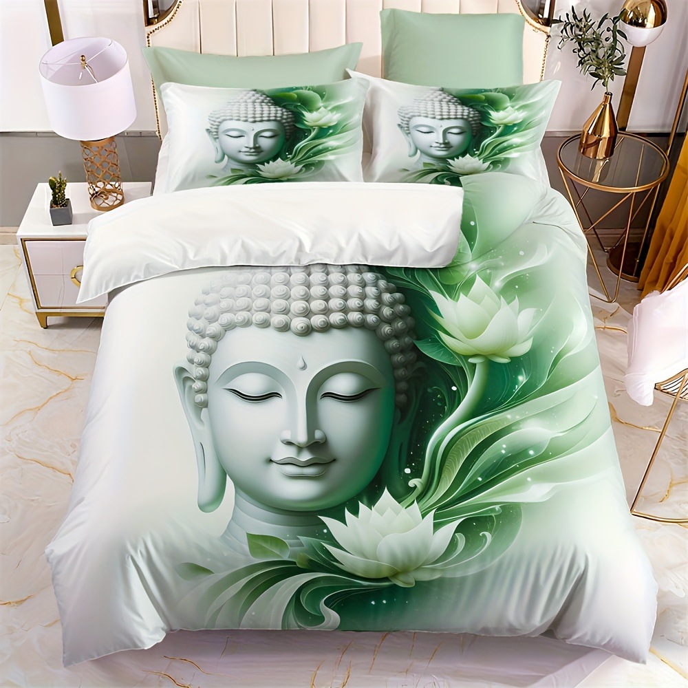 TEMU / JIT abrasión digital impresión textil hogar set edredón Zen Buda Lotus ropa de cama para diseñar