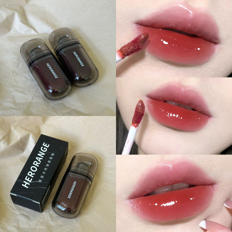HERORANGE Noche Oscura espejo labio esmalte falso llano cara blanco hidratante fácil de color maquillaje lápiz labial