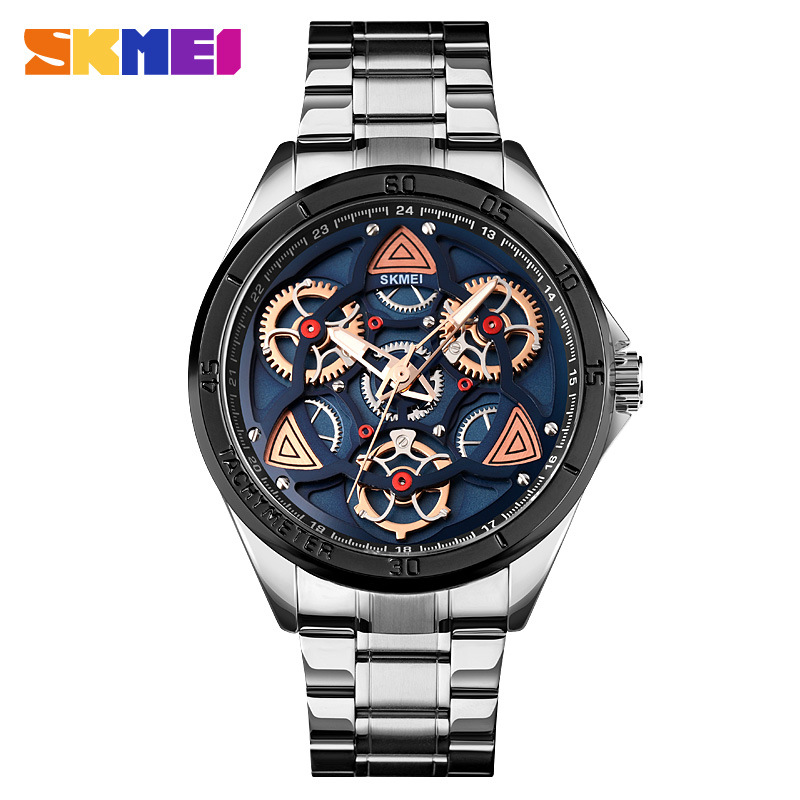 Skmei skmei 1678 nueva correa de acero cuarzo engranaje hueco hombres negocio la moda regalo personalizado reloj