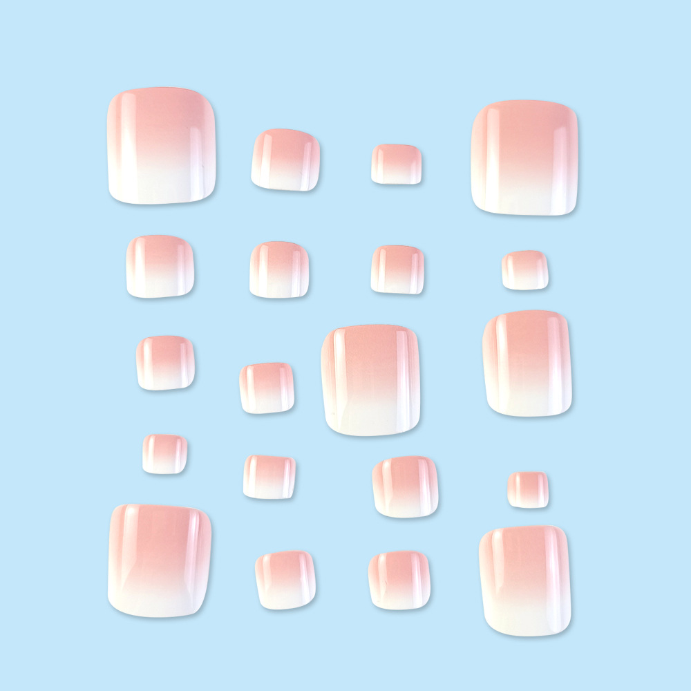 Rosado blanco gradiente textura gelatina pie pie de uñas de gas de venta caliente en Europa y los Estados Unidos encantador piezas de uñas de calidad 24 piezas de piezas de uñas para usar