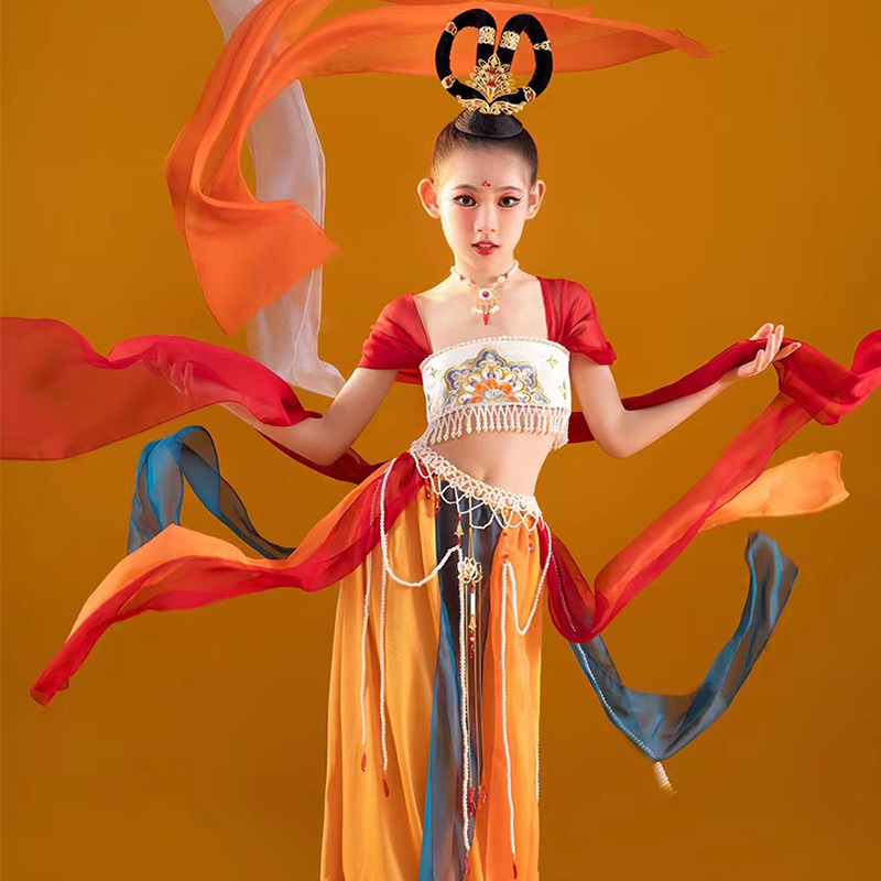 敦煌儿童古典舞表演服女童异域风情汉服琵琶古装舞蹈演出国风